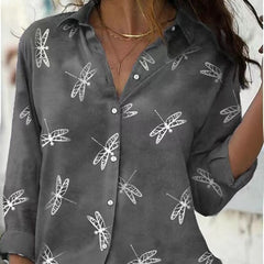 Dragonfly Printed Long Sleeve Lapel Slim Fit CosmikCart