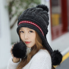 Cozy Knit Fleece-Feel Beanie With Ear Flaps & Pompom Warm Winter Hat For Women Perfect For Skiing & Outdoor Activities CosmikCart