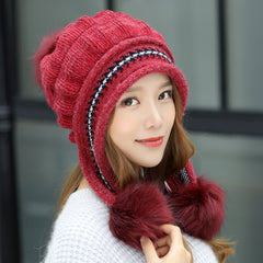 Cozy Knit Fleece-Feel Beanie With Ear Flaps & Pompom Warm Winter Hat For Women Perfect For Skiing & Outdoor Activities CosmikCart