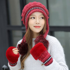 Cozy Knit Fleece-Feel Beanie With Ear Flaps & Pompom Warm Winter Hat For Women Perfect For Skiing & Outdoor Activities CosmikCart