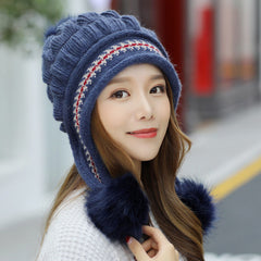 Cozy Knit Fleece-Feel Beanie With Ear Flaps & Pompom Warm Winter Hat For Women Perfect For Skiing & Outdoor Activities CosmikCart