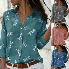 Dragonfly Printed Long Sleeve Lapel Slim Fit CosmikCart