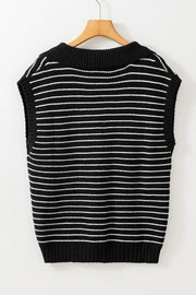 Stripe Turn-Down Johnny Collar Sweater Vest