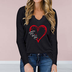 -neck Valentine'V-neck Valentine's Day Women's Printed T-shirt Cross-border Long SleevProduct information: 
Fabric name: polyester fiber 
Pattern: Heart/LoveStyle: street Style: Hedging Sleeve Length: Long Sleeve Craft: collage/stitching Popular elemeCosmikCartShopper