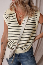 Stripe Turn-Down Johnny Collar Sweater Vest