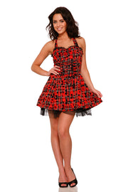 6733 Red Plaid Mini Dress