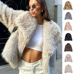 Winter Plush Coat Fashion Thicken Lapel Outwear Casual Long Sleeve Tops Womens Clothing CosmikCart