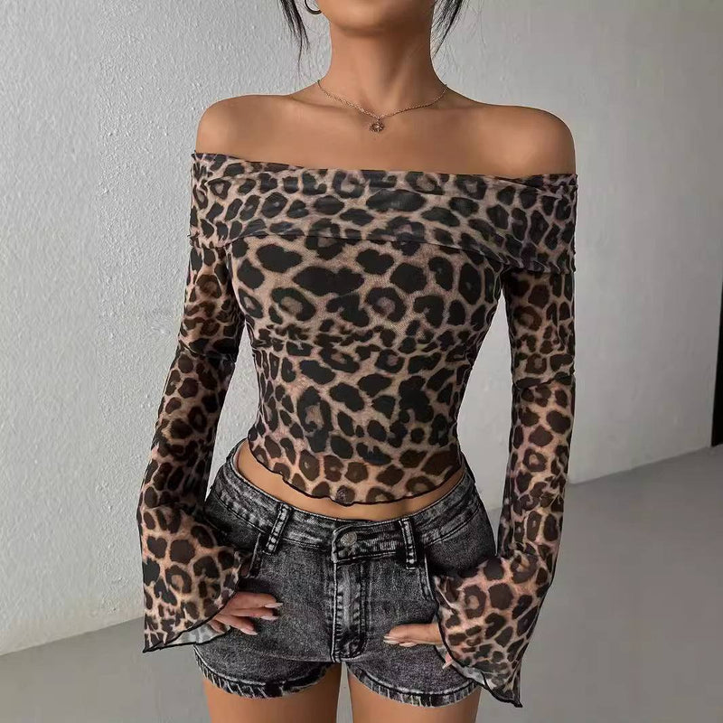 -shoulder Long Sleeve Leopard Print TopOff-shoulder Long Sleeve Leopard Print TopProduct information:
 
 Pattern: Leopard print
 
 Color: mixed color
 
 Size: XS,S,M,L
 
 Style: slim fit
 
 Style type: Sexy
 
 Popular elements: exposed navel
 
 SCosmikCartShopper