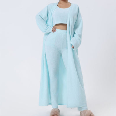 Cozy Pajama Set, 3 Piece Lounge Set, Cute Loungewear, Warm Suit Sets, Matching Set, Lounge Set, 3 Piece Pant Sets, Women Winter DressCozy Pajama Set, 3 Piece Lounge Set, Cute Loungewear, Warm Suit Sets, Overview:


 Be a lounge queen in this Soft And Fluffy 3 Piece Set!
 
 Crop top features front & back scoop neckline with slim straps
 
 Pants features elastic wCosmikCartShopper