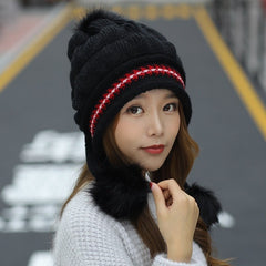 Cozy Knit Fleece-Feel Beanie With Ear Flaps & Pompom Warm Winter Hat For Women Perfect For Skiing & Outdoor Activities CosmikCart