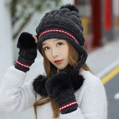 Cozy Knit Fleece-Feel Beanie With Ear Flaps & Pompom Warm Winter Hat For Women Perfect For Skiing & Outdoor Activities CosmikCart