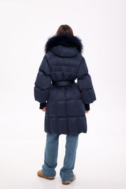 Genuine Fox Fur Trim Down Coat in Royal Blue