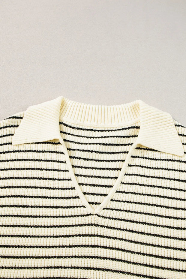 Stripe Turn-Down Johnny Collar Sweater Vest
