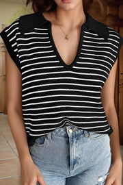 Stripe Turn-Down Johnny Collar Sweater Vest