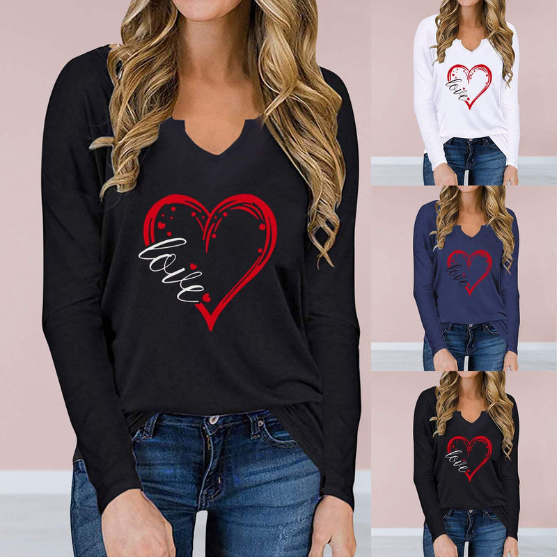 -neck Valentine'V-neck Valentine's Day Women's Printed T-shirt Cross-border Long SleevProduct information: 
Fabric name: polyester fiber 
Pattern: Heart/LoveStyle: street Style: Hedging Sleeve Length: Long Sleeve Craft: collage/stitching Popular elemeCosmikCartShopper