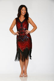 C6170 Black Red Flapper Dress