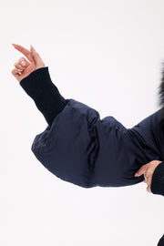 Genuine Fox Fur Trim Down Coat in Royal Blue