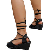 Plus Size Wedge Sandals for Women High Heel Ankle Strap Fish Mouth Roman Sandals