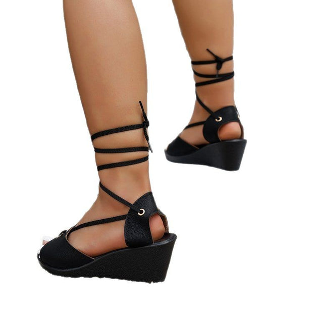Plus Size Wedge Sandals for Women High Heel Ankle Strap Fish Mouth Roman Sandals