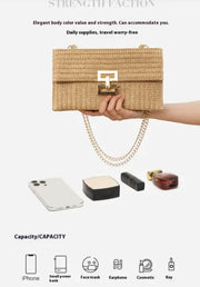 Women's Chain Flap Screw Lock Straw Bag CosmikCart