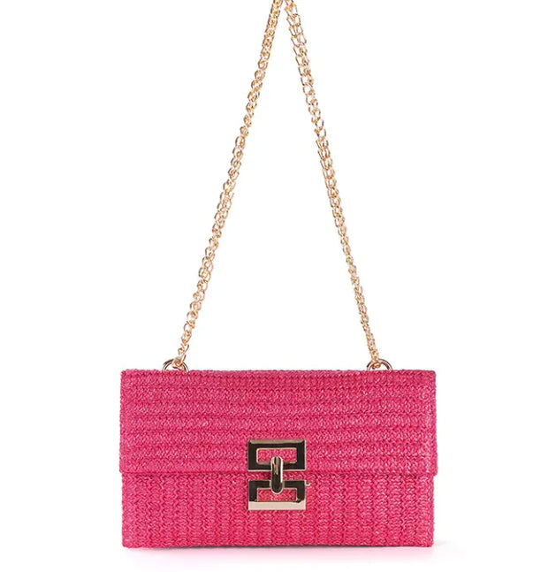 Women's Chain Flap Screw Lock Straw Bag CosmikCart