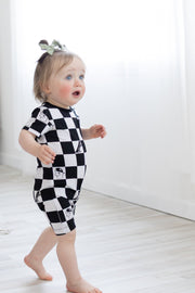 Checkered Llamas Shortie Romper