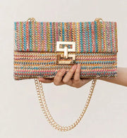 Women's Chain Flap Screw Lock Straw Bag CosmikCart