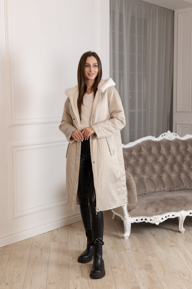 ⇆ Reversible Faux Alpaca Satin Hooded Coat