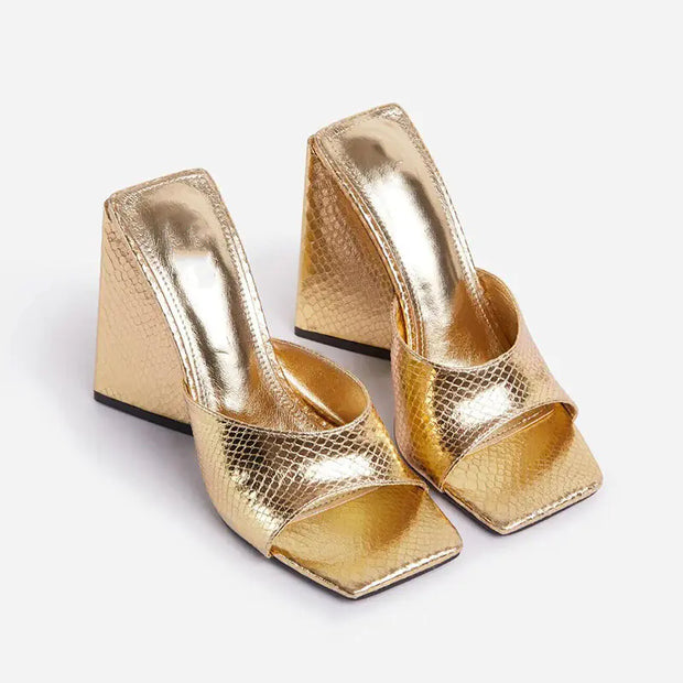 Bright Color Tie-Dye Square Toe Ultra-High Heel Slippers