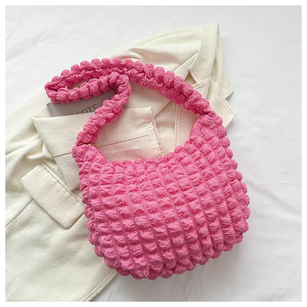 Crossbody Bag with Pleated Design | Embroidered Plaid Shoulder Bag & Simple Large Capacity Quilted Tote Bags for Women