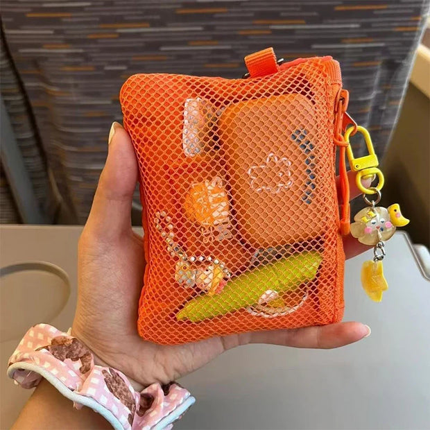 Travel Makeup Storage Bags | New Mesh Coin Purse & Simple Portable Mini Bag (Multi-purpose Square Bag Double-layer Zipper Card Holder)