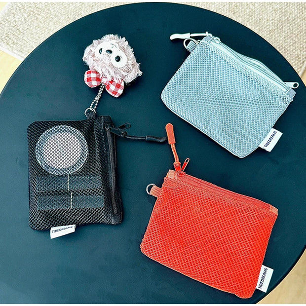 Travel Makeup Storage Bags | New Mesh Coin Purse & Simple Portable Mini Bag (Multi-purpose Square Bag Double-layer Zipper Card Holder)