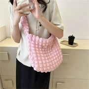 Crossbody Bag with Pleated Design | Embroidered Plaid Shoulder Bag & Simple Large Capacity Quilted Tote Bags for Women