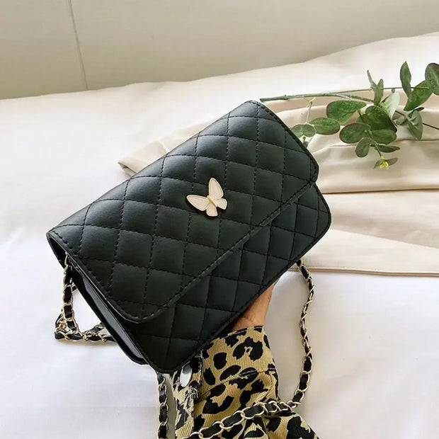 PU Leather Shoulder Bag Classic Style | Diamond Pattern Chain Bag & Women's Trendy All-Match Crossbody Bag (Mini Korean Style)