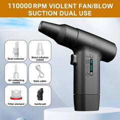 Extra Nozzle 150000RPM Turbo Jet Fan Car Vacuum Cleaner Portable Fan Rechargeable Blower Dust Dryer ToolsMini Air Blower With Extra Nozzle 150000RPM Turbo Jet Fan Car Vacuum CSPECIFICATIONS
Brand Name: isfriday
High-concerned Chemical: None
Origin: Mainland China
Power Source: AC
Motor type: Brushless
Pressure: Medium Pressure
Usage: HomeCosmikCartShopper