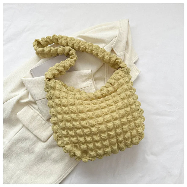 Crossbody Bag with Pleated Design | Embroidered Plaid Shoulder Bag & Simple Large Capacity Quilted Tote Bags for Women
