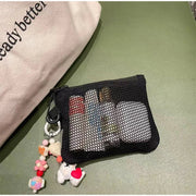 Travel Makeup Storage Bags | New Mesh Coin Purse & Simple Portable Mini Bag (Multi-purpose Square Bag Double-layer Zipper Card Holder)
