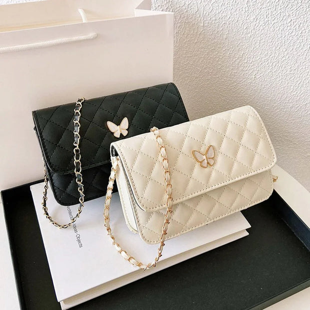 PU Leather Shoulder Bag Classic Style | Diamond Pattern Chain Bag & Women's Trendy All-Match Crossbody Bag (Mini Korean Style)