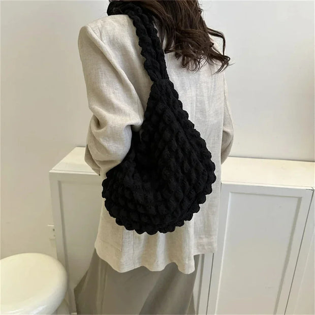 Crossbody Bag with Pleated Design | Embroidered Plaid Shoulder Bag & Simple Large Capacity Quilted Tote Bags for Women