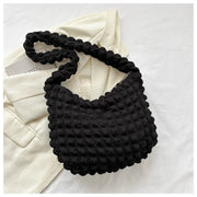 Crossbody Bag with Pleated Design | Embroidered Plaid Shoulder Bag & Simple Large Capacity Quilted Tote Bags for Women