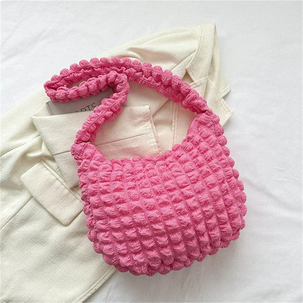 Crossbody Bag with Pleated Design | Embroidered Plaid Shoulder Bag & Simple Large Capacity Quilted Tote Bags for Women