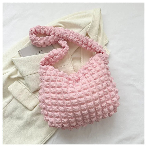 Crossbody Bag with Pleated Design | Embroidered Plaid Shoulder Bag & Simple Large Capacity Quilted Tote Bags for Women