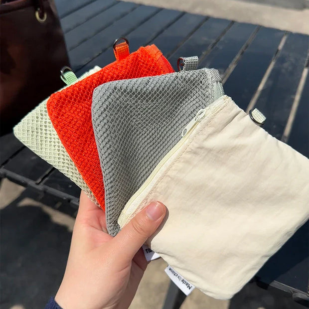 Travel Makeup Storage Bags | New Mesh Coin Purse & Simple Portable Mini Bag (Multi-purpose Square Bag Double-layer Zipper Card Holder)