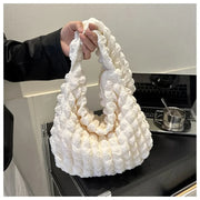 Crossbody Bag with Pleated Design | Embroidered Plaid Shoulder Bag & Simple Large Capacity Quilted Tote Bags for Women