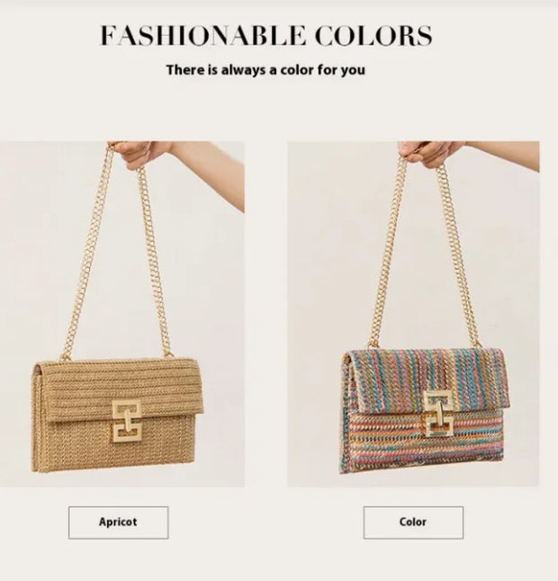 Women's Chain Flap Screw Lock Straw Bag CosmikCart