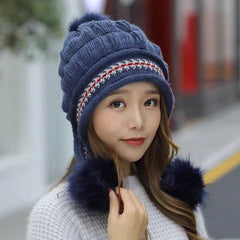 Cozy Knit Fleece-Feel Beanie With Ear Flaps & Pompom Warm Winter Hat For Women Perfect For Skiing & Outdoor Activities CosmikCart