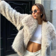 Winter Plush Coat Fashion Thicken Lapel Outwear Casual Long Sleeve Tops Womens Clothing CosmikCart