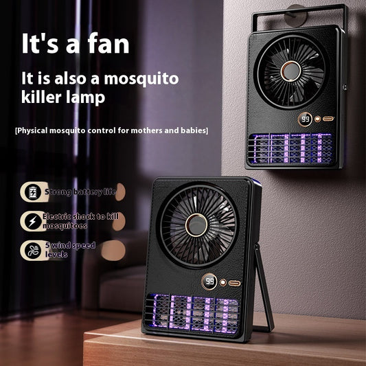 Fan Mosquito Killing Lamp for Outdoor Camping and Household Use Rechargeable 3000 mA Black and White