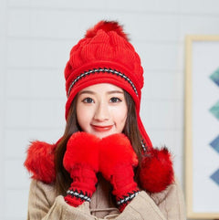 Cozy Knit Fleece-Feel Beanie With Ear Flaps & Pompom Warm Winter Hat For Women Perfect For Skiing & Outdoor Activities CosmikCart