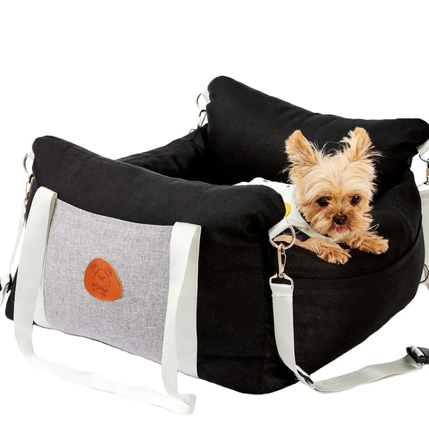 NSPNF Dog Car Seat for Small Dogs Waterproof Pet Booster Seat with Storage Pockets Clip-On Safety Leash Up to 25lbs Thicken Cushion Memory Foam Filling Portable Pet Travel Carrier Bed Black